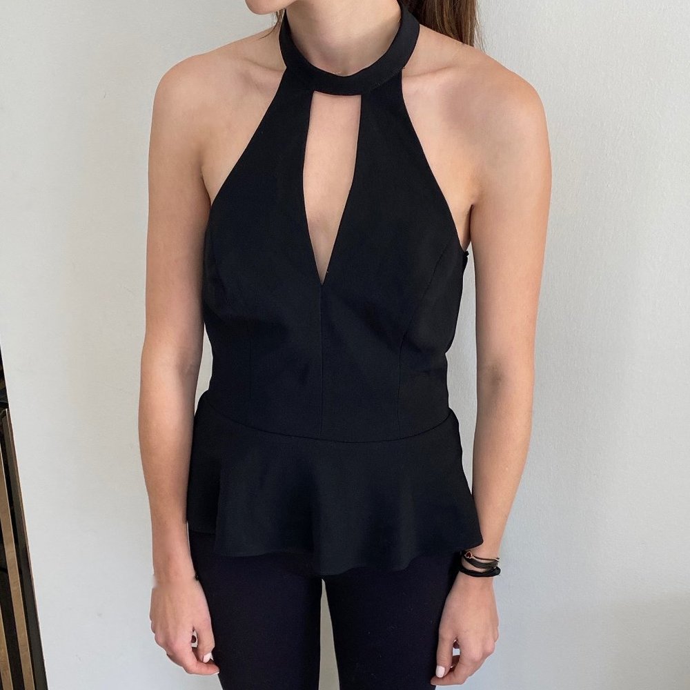 AMANDA UPRICHARD Black Peplum Halter Top Size XS